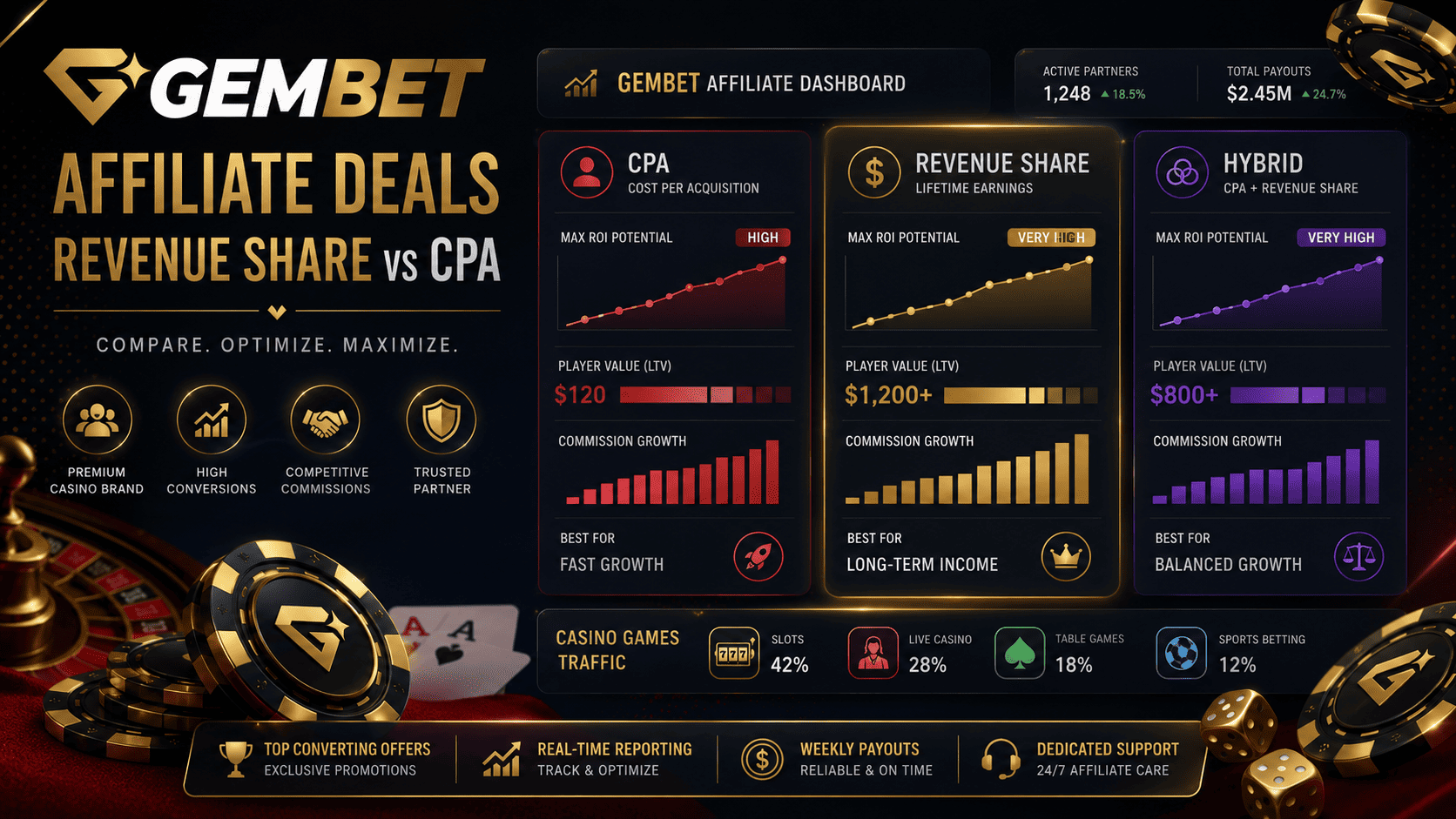 Gembet affiliate revenue share vs CPA deal strategy for maximum ROI and casino games traffic