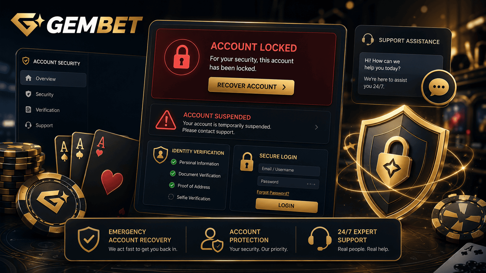 Gembet help emergency guide for account locked and account suspended issues on Gembet SG