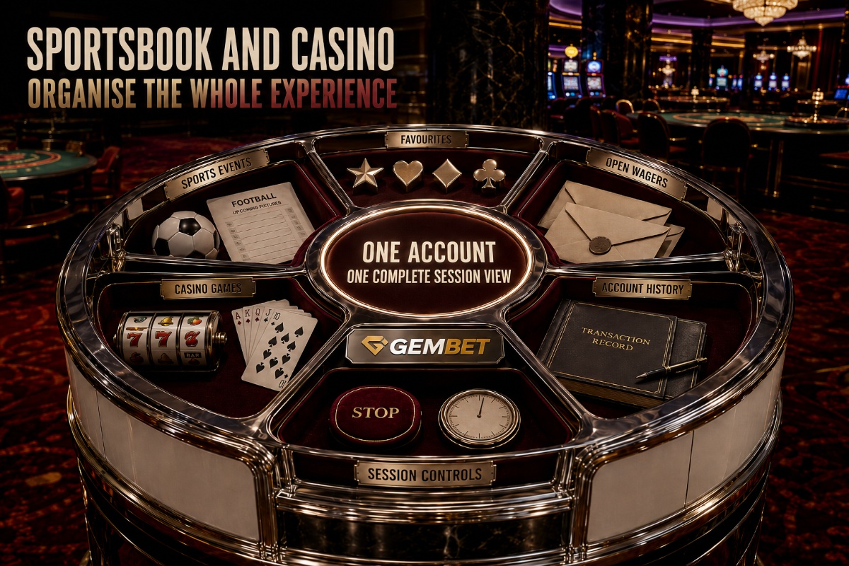 Sportsbook and casino experience organised into sports, casino games, account records, payments and session controls
