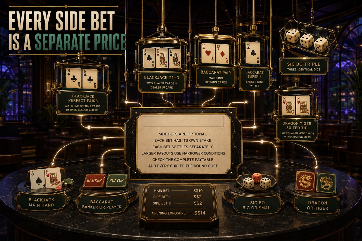 Casino side bets explained through blackjack baccarat Sic Bo and Dragon Tiger examples