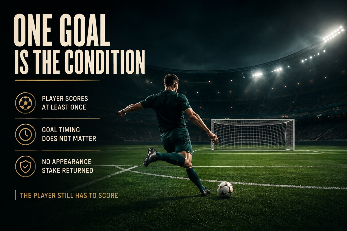Anytime goalscorer example showing a fictional football player needing to score at least once