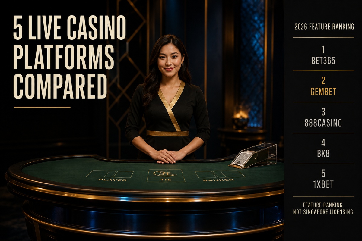 Best live casino Singapore 2026 feature comparison with Gembet ranked number two