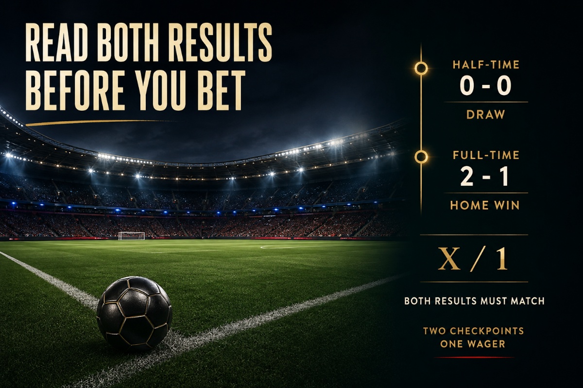 Half time full time betting example showing a draw at half-time and home win at full-time