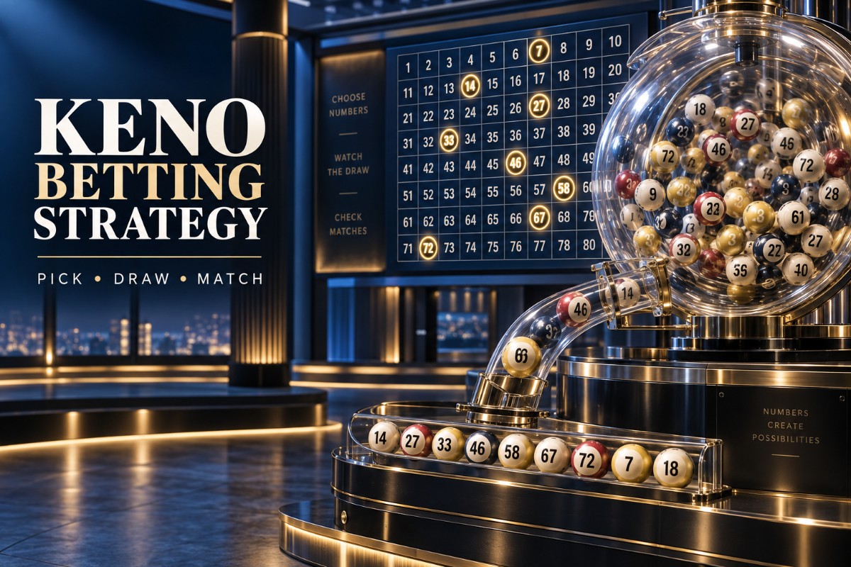 Keno betting strategy showing number selection and lottery draw balls