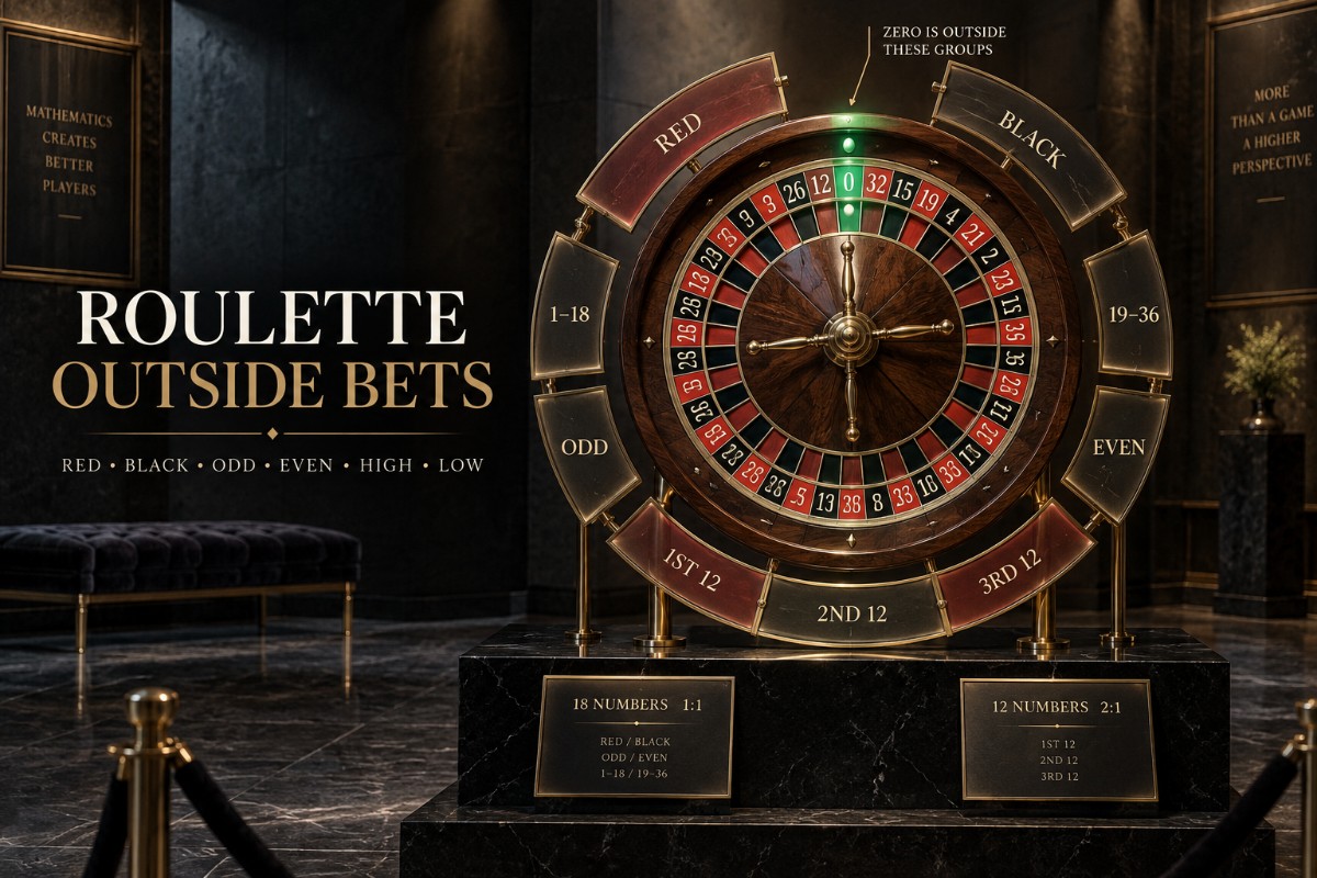 Roulette outside bets showing red black odd even high low dozens and columns