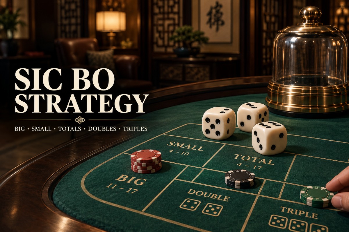 Sic Bo strategy showing three realistic dice and Big Small total double and triple bets