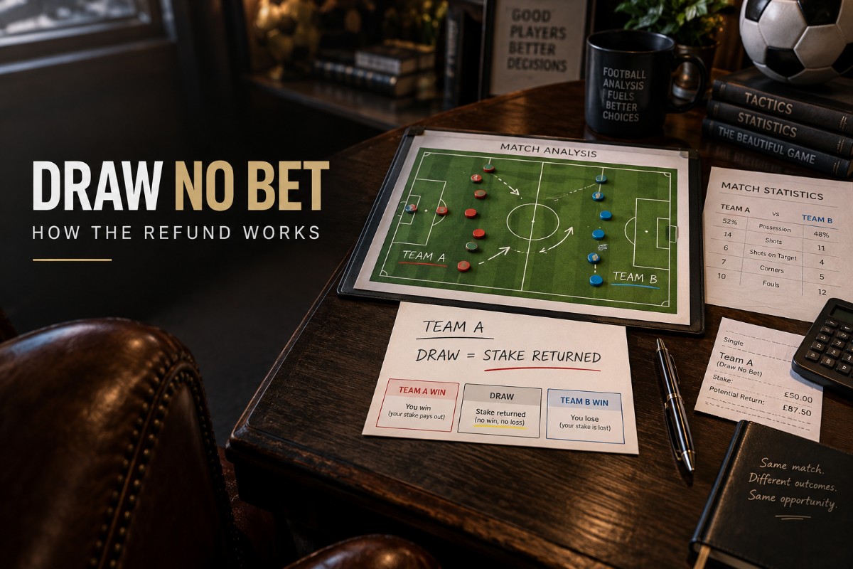 Draw no bet football betting market guide showing win draw and stake refund outcomes