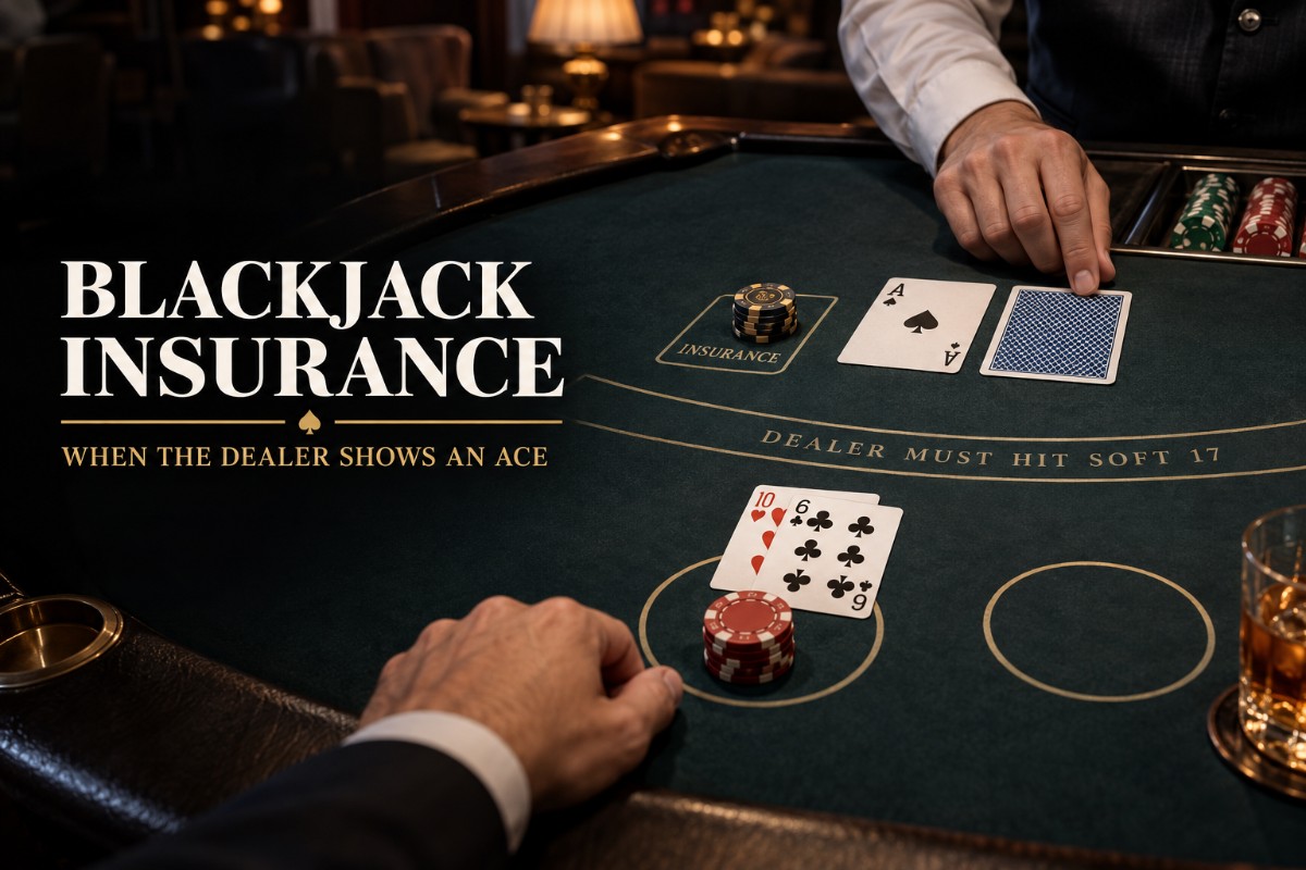 Blackjack insurance guide showing a dealer ace and insurance bet decision